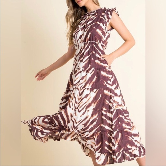 THML Ruffle Sleeve Tiered Midi Dress Small - Picture 2 of 10